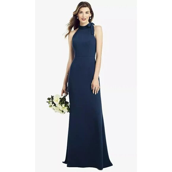 After Six Womens Bow-neck Open-back Trumpet Gown In Midnight Navy Size‎ 14 - Picture 1 of 8